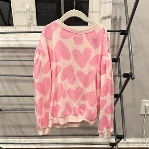NWOT H&M Pink Heart-Print Crewneck Sweater